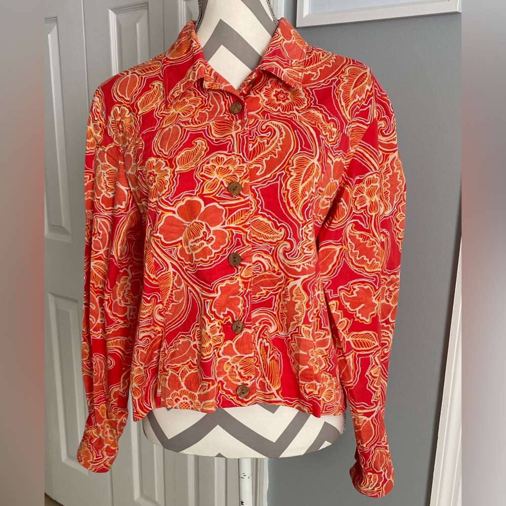 Coldwater Creek Jacket, Colors-Red/Yellow/Orange/White, Size-Large